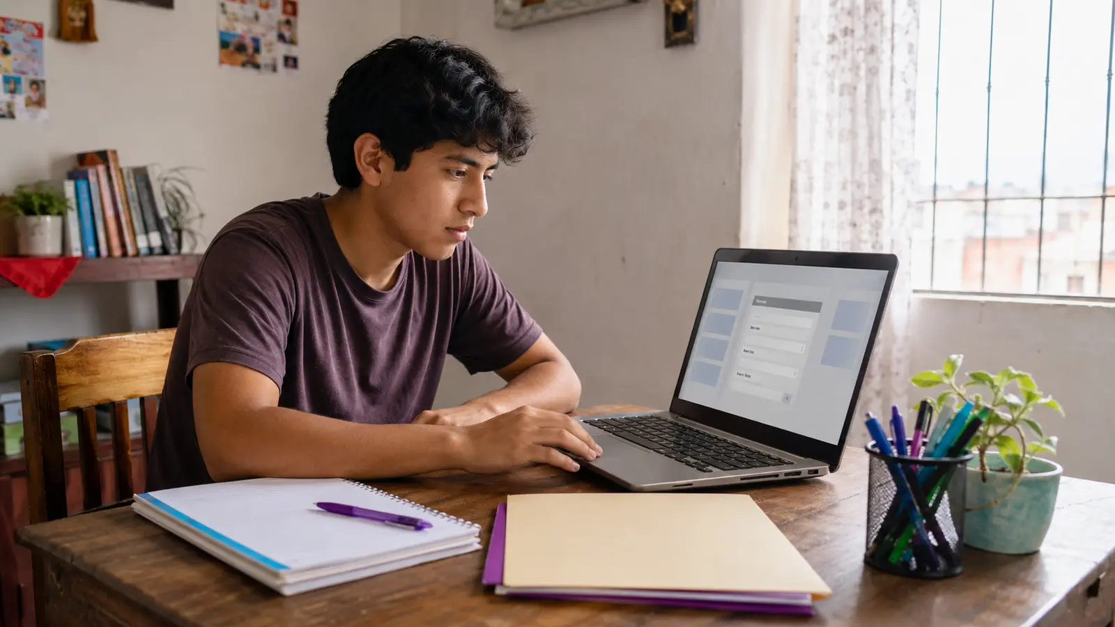 Estudiante revisando una postulación a una beca